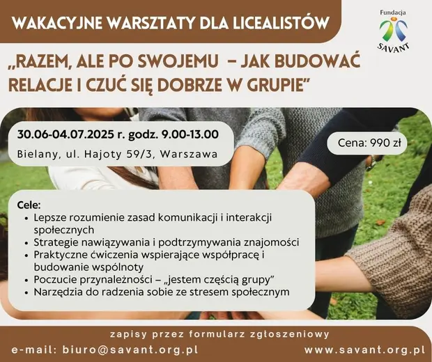 WARSZTATY WAKACYJNE DLA MŁODZIEŻY LICEALNEJ